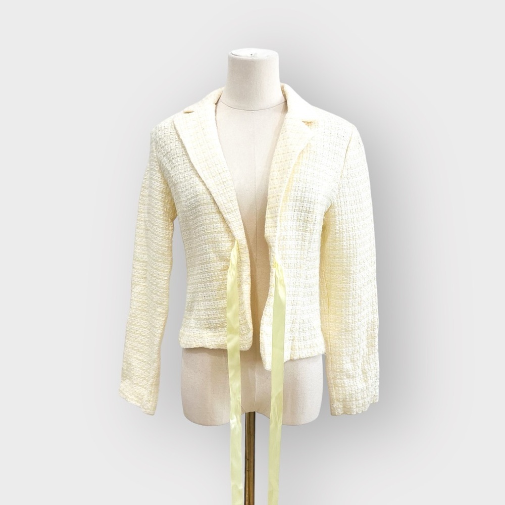 Y2k BLUSH Light Yellow Ribbon Closure Blazer (Sz M) - Picture 4 of 5